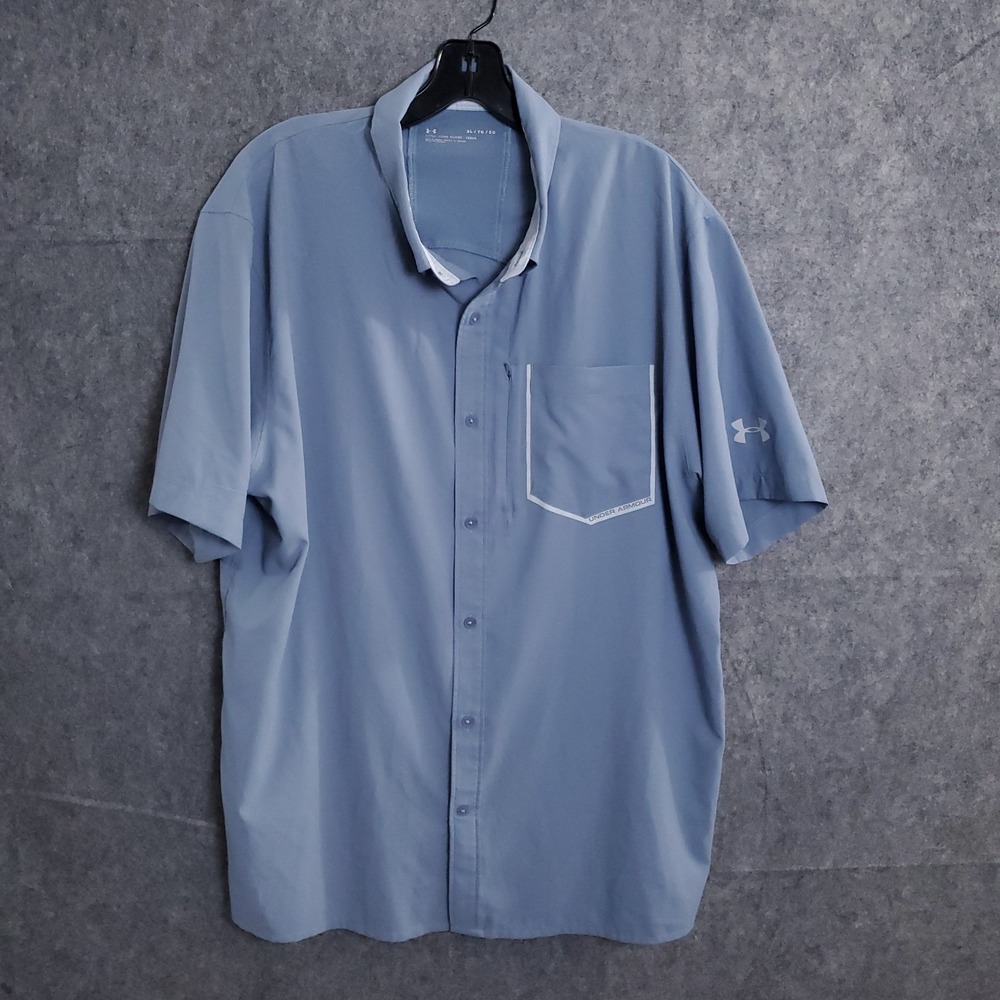Under Armour Golf Button Up Shirt Mens Size XL TG UPF 50  Activewear Casual Gray